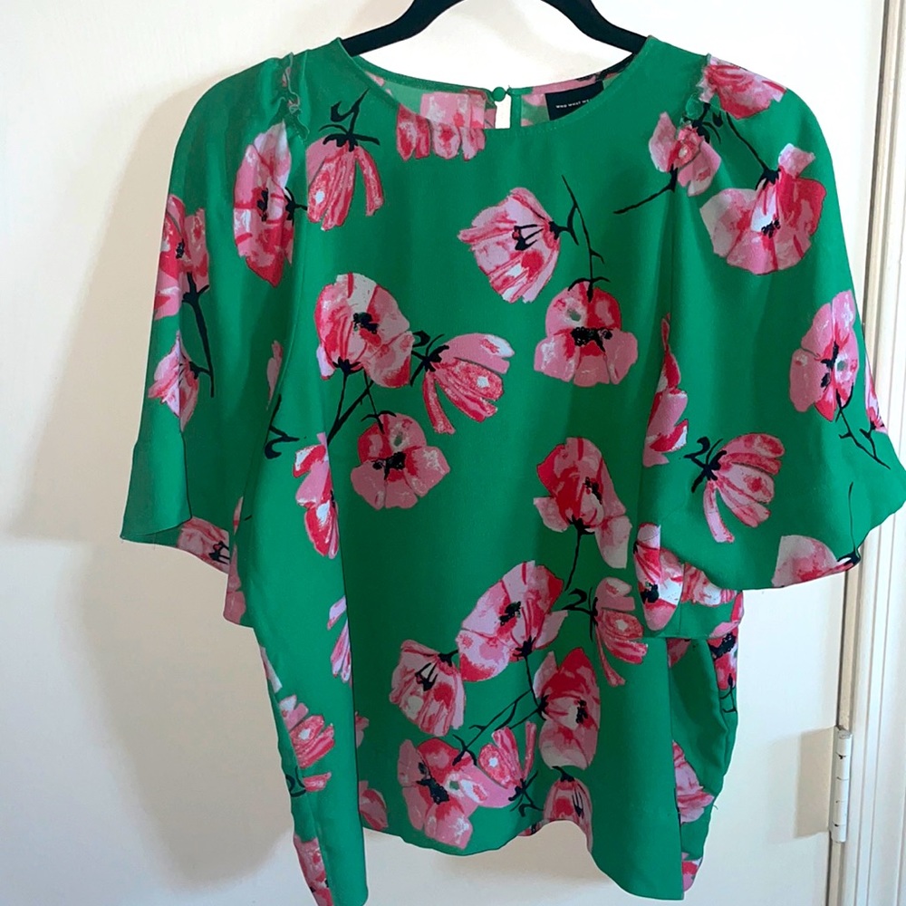 Who What Wear Green and Pink Blouse